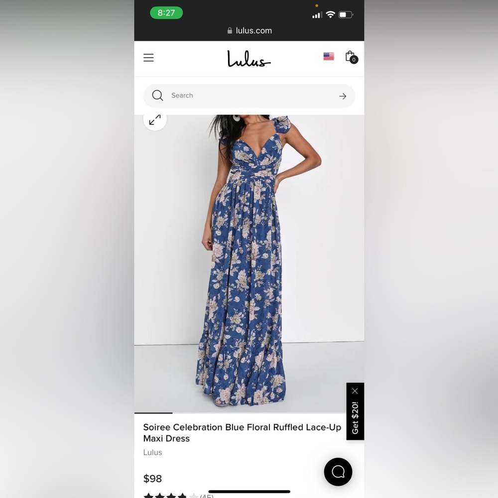 Lulus - Soiree Celebration Blue Floral Ruffled Lace-Up Maxi Dress - BRAND NEW! S